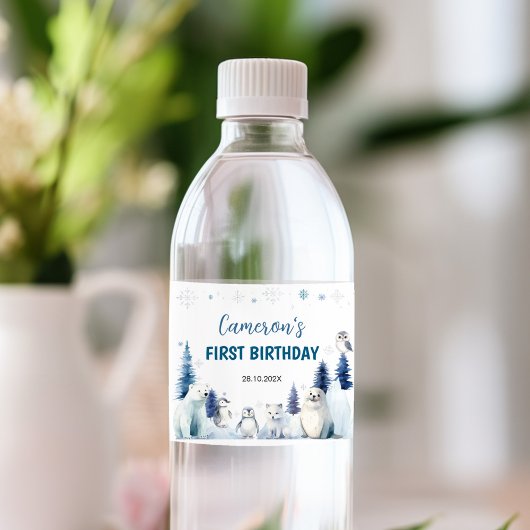 Arctic Animals Verjaardagsfeest Waterflesetiket Waterfles Etiket