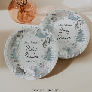 Arctic Animals Winter Baby shower Papieren Borden Bordje