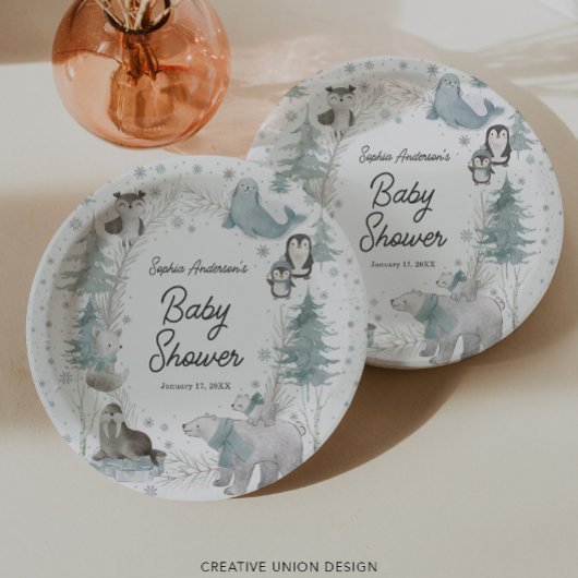 Arctic Animals Winter Baby shower Papieren Borden Papieren Bordje