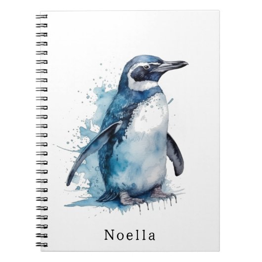 Arctic Azure Waterverf Penguin, op maat Notitieboek (Voorkant)