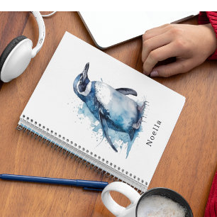 Arctic Azure Waterverf Penguin, op maat Notitieboek