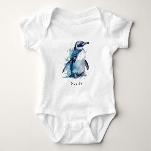 Arctic Azure Waterverf Penguin, op maat Romper (Voorkant)