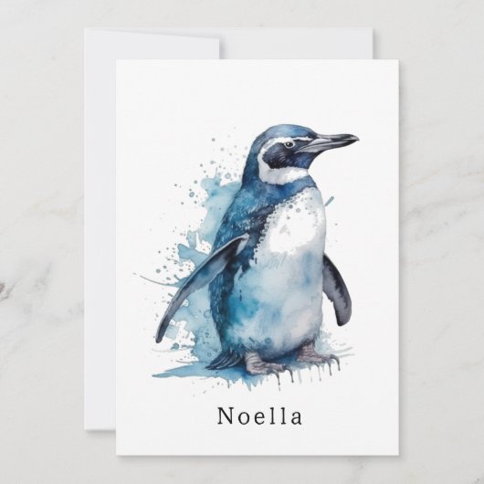 Arctic Azure Waterverf Penguin, op maat Save The Date (Voorkant)