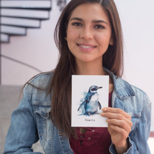 Arctic Azure Waterverf Penguin, op maat Save The Date