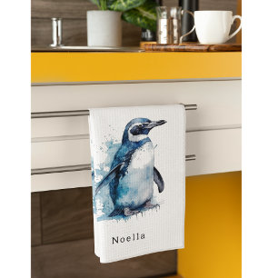 Arctic Azure Waterverf Penguin, op maat Theedoek