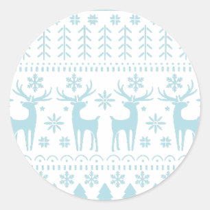 Arctic Blue Folk Art Winter Theme Ronde Sticker