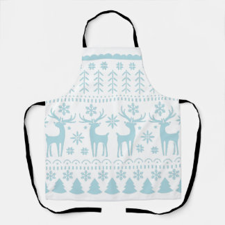 Arctic Blue Folk Art Winter Theme Schort