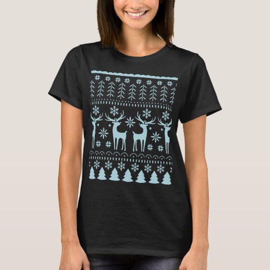 Arctic Blue Folk Art Winter Theme T-shirt (Voorkant)