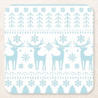 Arctic Blue Folk Art Winter Theme Vierkante Kartonnen Onderzetter
