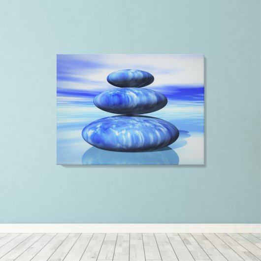 Arctic Blue Zen Stones Balance Poster Canvas Afdruk (Insitu (Houten vloer))