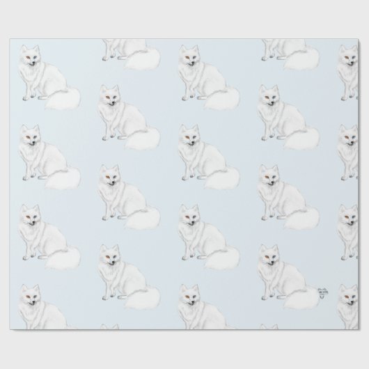 Arctic Fox Adorable Airbrush Pattern Icy Blue  Cadeaupapier (Vlak)