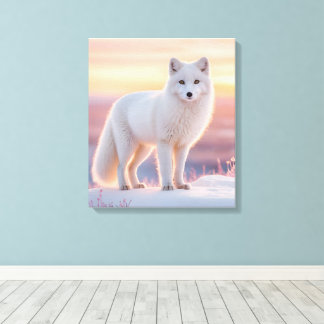 Arctic Fox bij Midnight Sun Canvas Afdruk