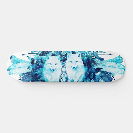 Arctic Fox Dreamcatcher Ice Blue Floral Skateboard (Horizontaal)