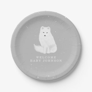 Arctic Fox Grey Winter Baby shower Paper Bord