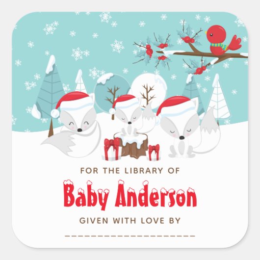 Arctic Fox Kerstmis Wonderland Vierkante Sticker (Voorkant)