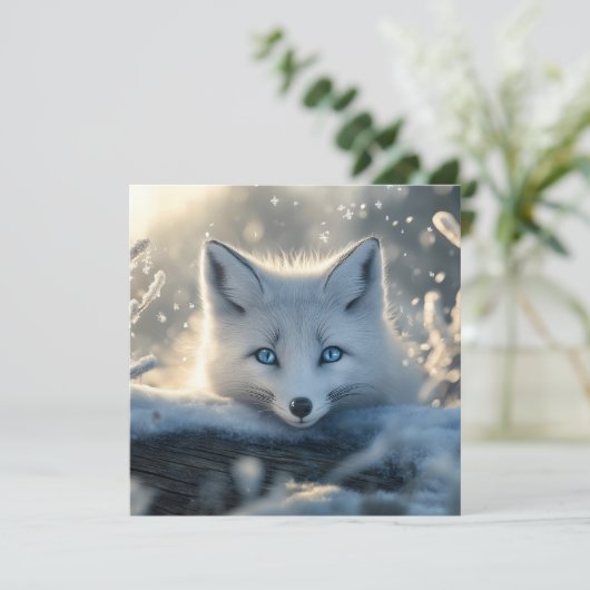 Arctic Fox met betoverende blauwe ogen Feestdagenkaart (Staand voorkant)