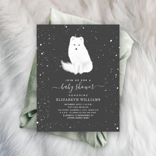 Arctic Fox Neutral Dark Grey Winter Baby shower Kaart