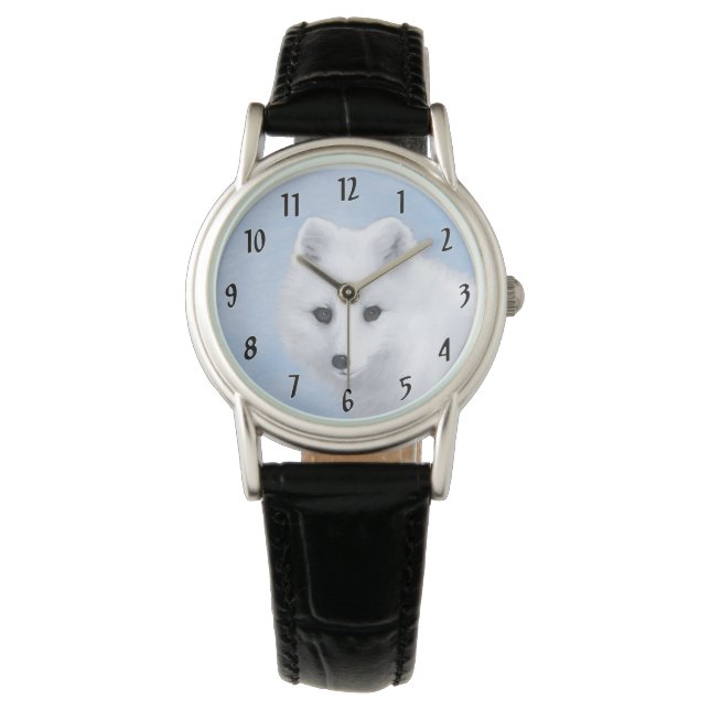 Arctic Fox Painting - Originele Wildlife Art Horloge (Voorkant)