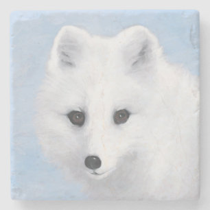 Arctic Fox Painting - Originele Wildlife Art Stenen Onderzetter