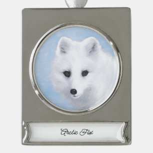 Arctic Fox Painting - Originele Wildlife Art Verzilverd Banner Ornament