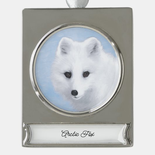 Arctic Fox Painting - Originele Wildlife Art Verzilverd Banner Ornament (Voorkant)