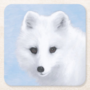 Arctic Fox Painting - Originele Wildlife Art Vierkante Kartonnen Onderzetter