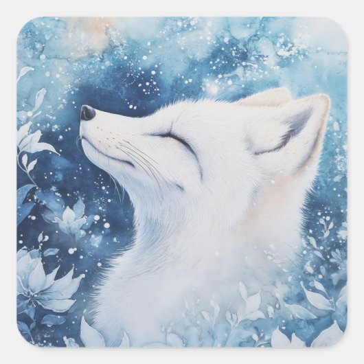Arctic Fox Portrait with Sleeping Eyes Vierkante Sticker (Voorkant)