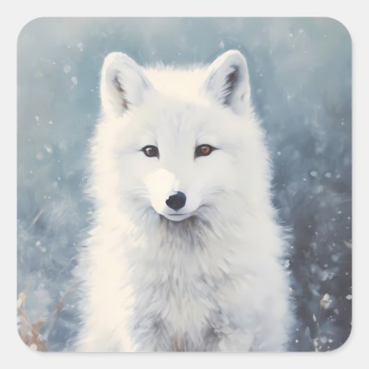 Arctic Fox Pup Winterportret Vierkante Sticker (Voorkant)