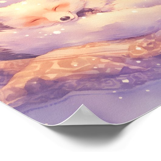 Arctic Fox Sleeping Nursery Wall Art Print Poster (Hoek)