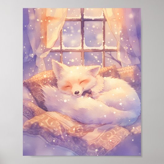 Arctic Fox Sleeping Nursery Wall Art Print Poster (Voorkant)
