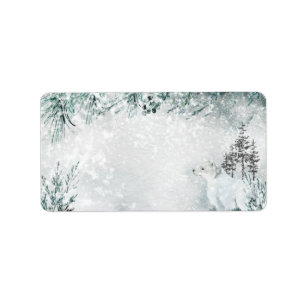 Arctic Fox Snowy Winter Woodland Mailing Adres Etiket