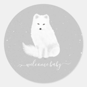 Arctic Fox Winter Snow Grey Neutral Baby shower Ronde Sticker