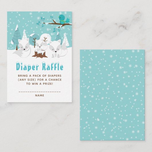 Arctic Fox Winter Wonderland Diaper Raffle Informatiekaartje (Voorkant / Achterkant)