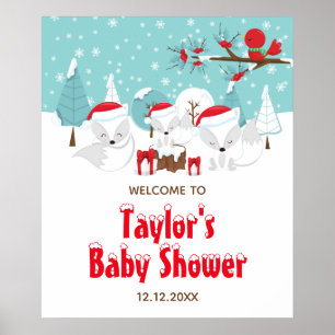 Arctic Foxes Baby shower de Noël Affiche de bienve