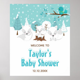 Arctic Foxes Winter Baby shower Welkomstteken Poster