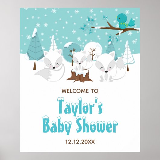 Arctic Foxes Winter Baby shower Welkomstteken Poster (Voorkant)