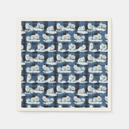 Arctic Foxes Winter Christmas Tartan Plaid Pattern Servet
