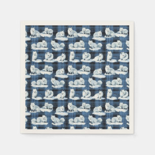 Arctic Foxes Winter Christmas Tartan Plaid Pattern Servet