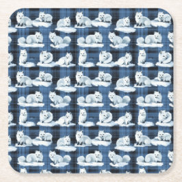 Arctic Foxes Winter Christmas Tartan Plaid Pattern Vierkante Kartonnen Onderzetter