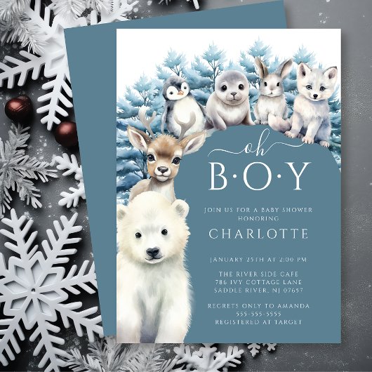 Arctic Friends Winter Boys Baby shower Invitation
