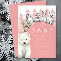 Arctic Friends Winter Meisjes Baby shower Uitnodig