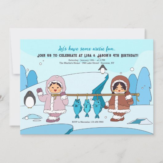 Arctic Fun Birthday Party Invitation Kaart (Voorkant)