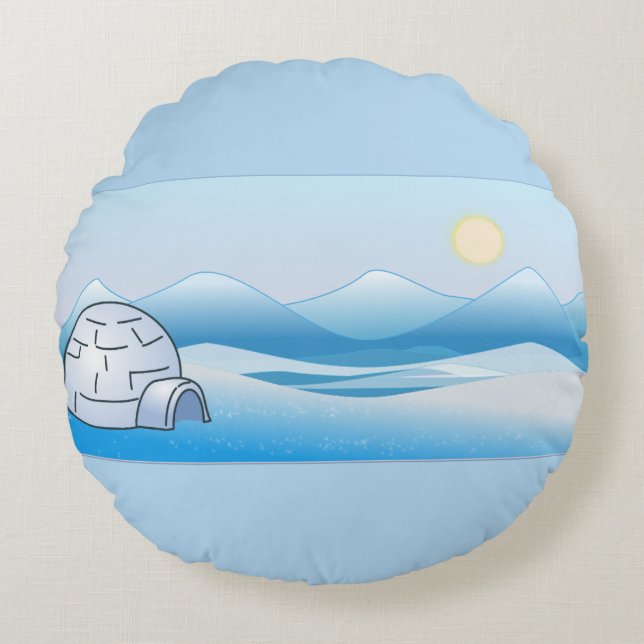 Arctic Igloo Blue Round Pillow Rond Kussen (Voorkant)