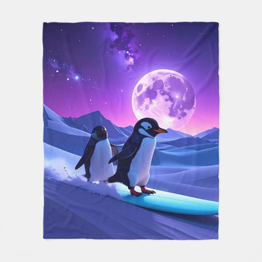 Arctic Night Penguins Fleece Deken (Voorkant)