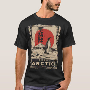 Arctic Penguin Japanse Red Sun Wildlife Art T-shirt