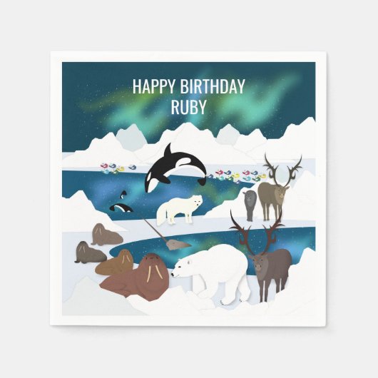 Arctic Polar Beer Reindeer Walrus Orca Narwhal Fox Servet (Voorkant)