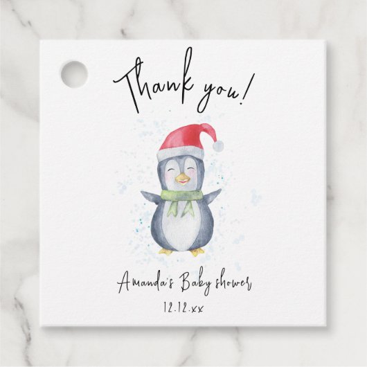 Arctic schattige pinguïn dank u baby shower bedankjes labels (Voorkant)