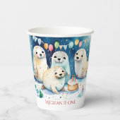 Arctic seal winterverjaardag gepersonaliseerde sja papieren bekers (Achterkant)