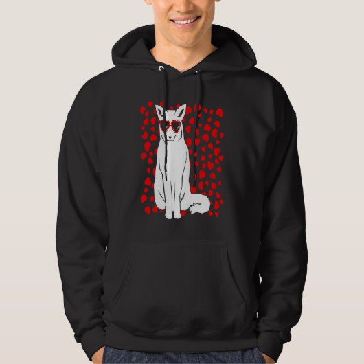 Arctic Snow Fox Heart Glasses Valentines Day Anima Hoodie (Voorkant)