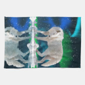 Arctic Wolf, Aurora & Falling Snow Wildlife Art Theedoek (Horizontaal)